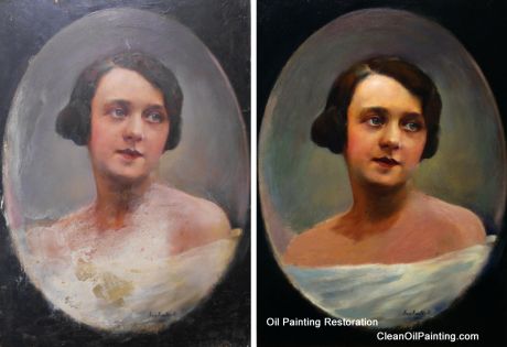 Oil on Panel Portrait Before & After Retouching & Repair